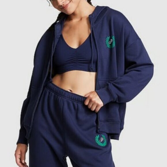 PINK VICTORIA'S SECRET MIDNIGHT BLUE/GREEN FLEECE HOODIE JACKET SZ XXL**NEW! - Picture 9 of 9